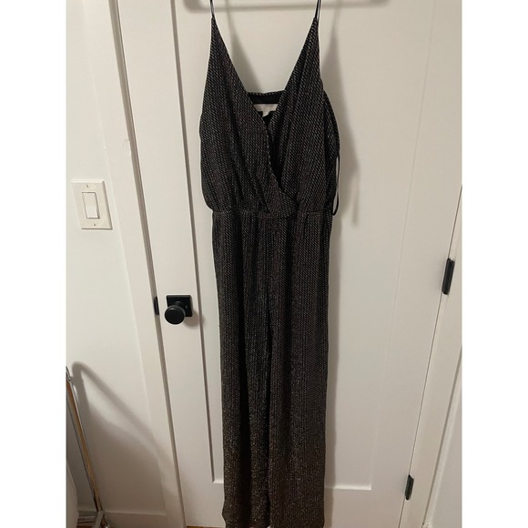 Chelsea28 Pants - Chelsea28 Womens Jumpsuit‎ Size 12 Black Gold Metallic Sleeveless V Neck